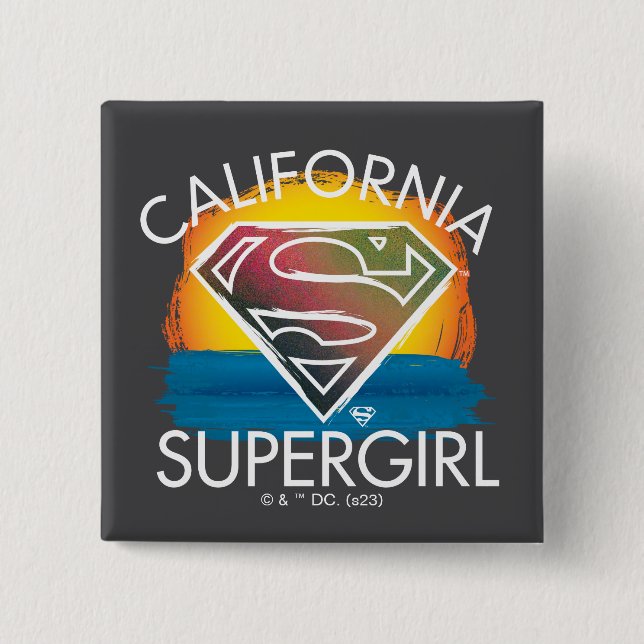 California Supergirl Sunset Graphic 2 Inch Square Button (Front)