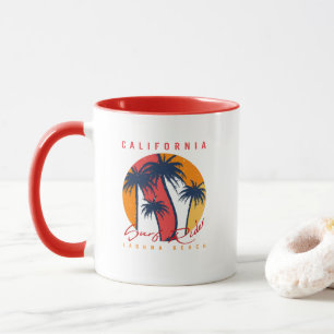 California Surf Ride Laguna Beach Retro Palm Sunse Mug