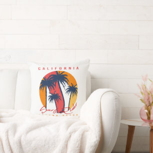 California Surf Ride Laguna Beach Retro Palm Sunse Throw Pillow