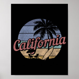 California Surf Vintage Souvenir Cali Beach Surfer Poster