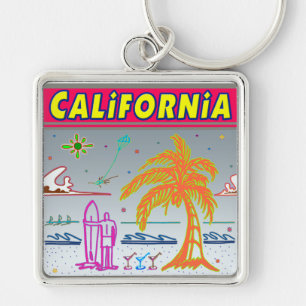 "CALIFORNIA" Surfer Beach Keychain