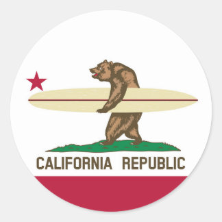 California Surfer Bear Flag Classic Round Sticker