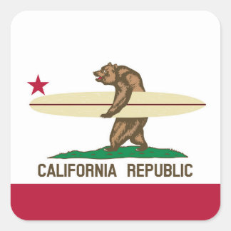 California Surfer Bear Flag Square Sticker