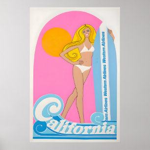 California Surfing Art Surfer Print Western Travel
