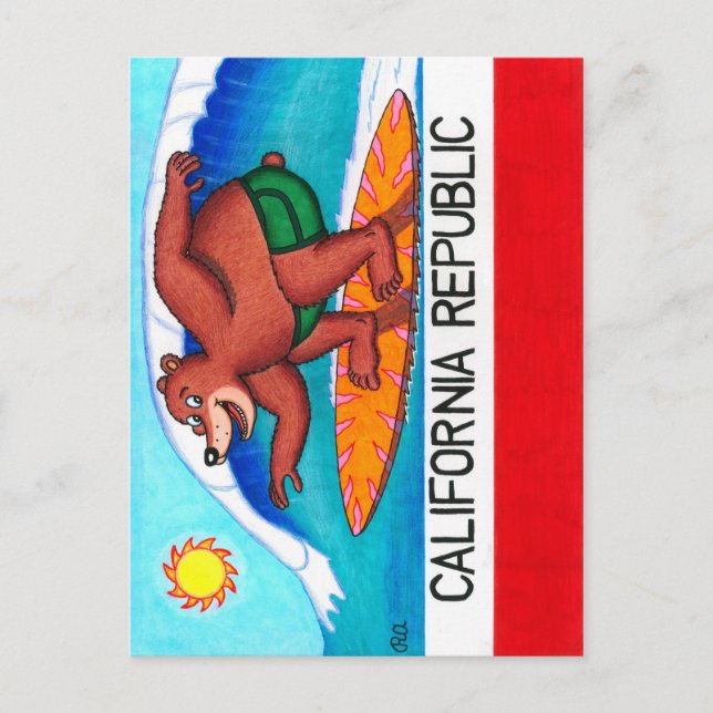 California Surfing Bear Flag Postcard (Front)