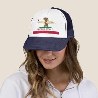 California Surfing Bear Trucker Hat