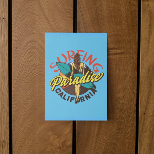 California Surfing Paradise Vintage Postcard (california surfer girl retro vintage postcard)