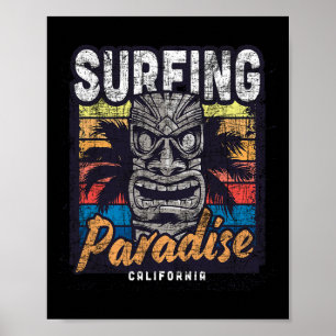 California Surfing Paradise Vintage Retro Poster