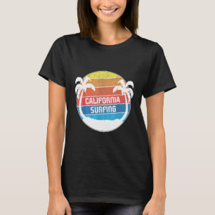 California Surfing Surfboard Palm Tree Sunset T-Shirt