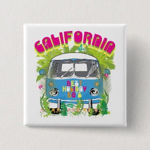 California Surfing Van 2 Inch Square Button