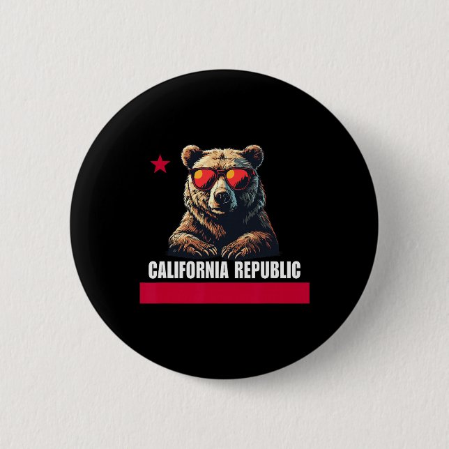 California The Golden State Bear Flag  2 Inch Round Button (Front)