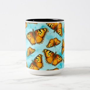 California Tortoiseshell Butterfly on Clouds  Two-Tone Coffee Mug