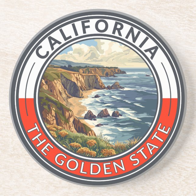 California Travel Art Badge Coaster (Front)