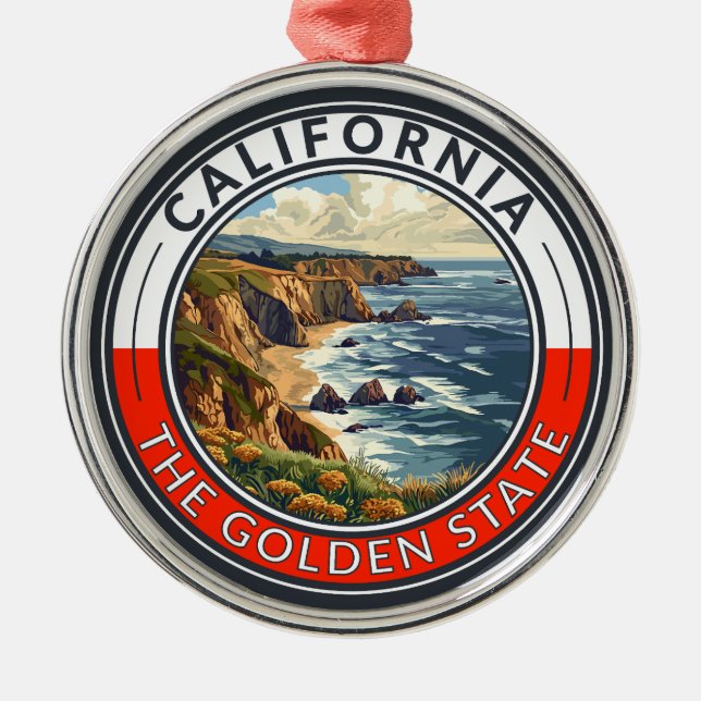 California Travel Art Badge Metal Ornament (Front)