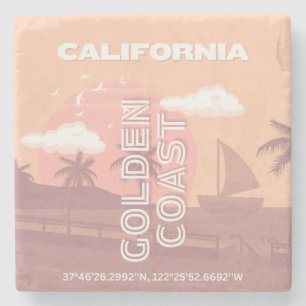 California, Travel Art, Preppy, Pastel Stone Coaster