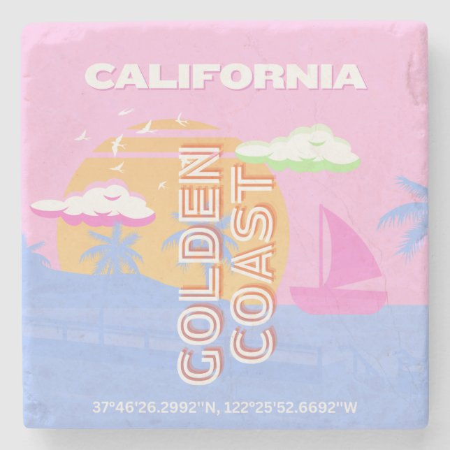California, Travel Art, Preppy Stone Coaster (Front)