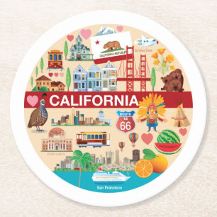 California Travels Round Paper Coaster