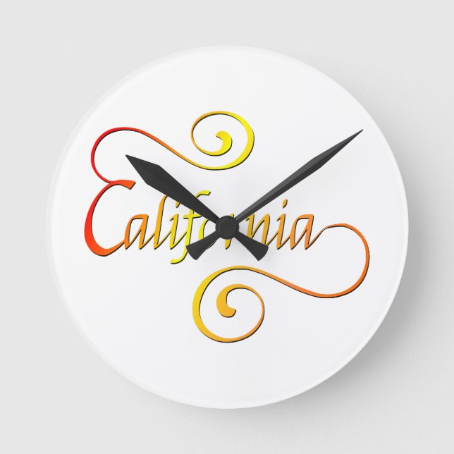 California Typography Art Round Clock (Front)
