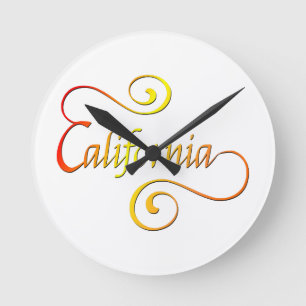 California Typography Art Round Clock