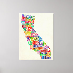 California Typography Text Map Canvas Print