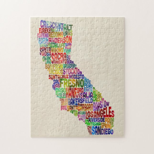California Typography Text Map Jigsaw Puzzle (Vertical)