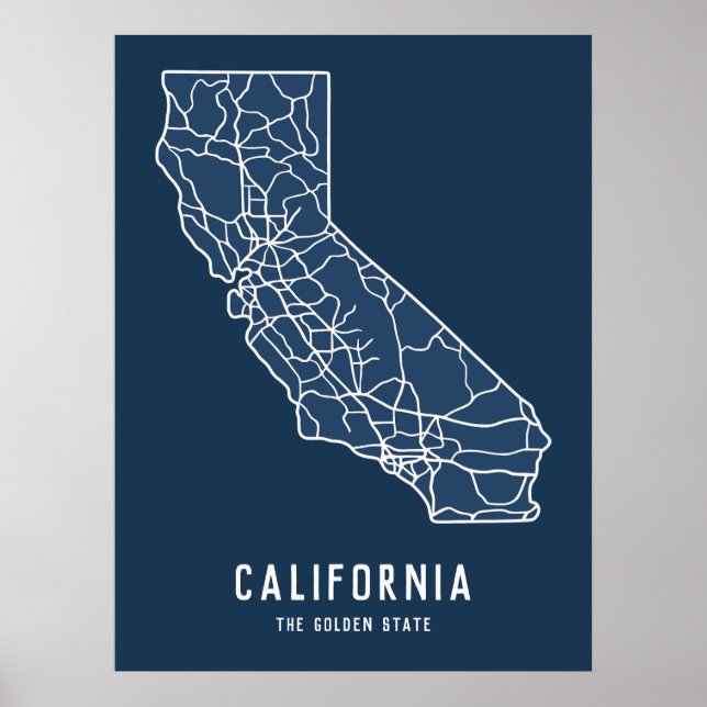 California US State road map - golden state map Poster (Front)