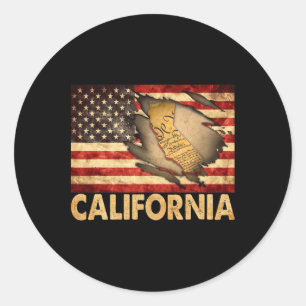 California Usa Patriotic American Flag 4th Of July Classic Round Sticker