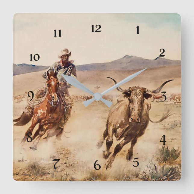 “California Vaquero” by Edward Borein Square Wall Clock (Front)