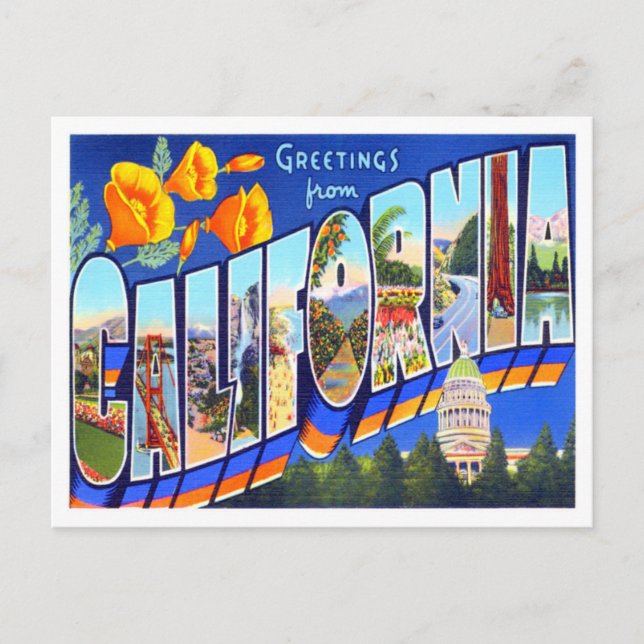 California Vintage Big Letters Postcard (Front)