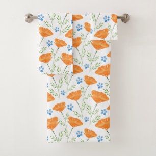 California Watercolor Poppy Pattern    Bath Towel Set