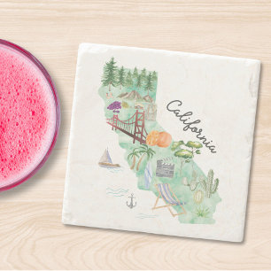 California Watercolor State Map Art Stone Coaster