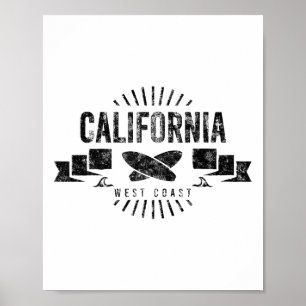 California West Coast Ca Surf Surfing Beach Retro Poster