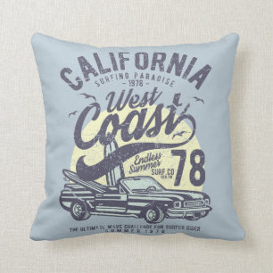 California West Coast Surfing Paradise Summer Throw Pillow