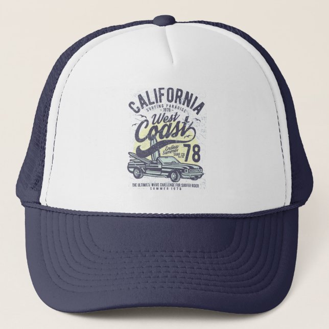 California West Coast Surfing Paradise Summer Trucker Hat (Front)