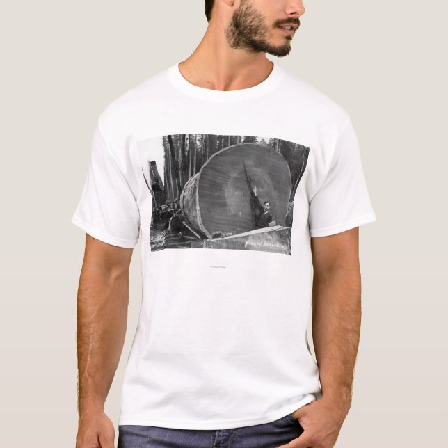 CaliforniaMan Posing by Cut Redwood Log T-Shirt (Front)