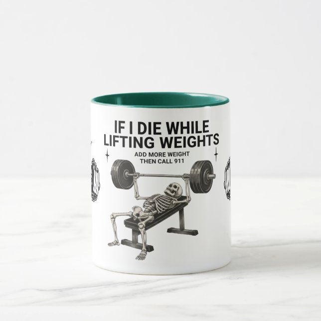 Call 911 Skeleton Weightlifting Gym Coffee Mug (Centre)