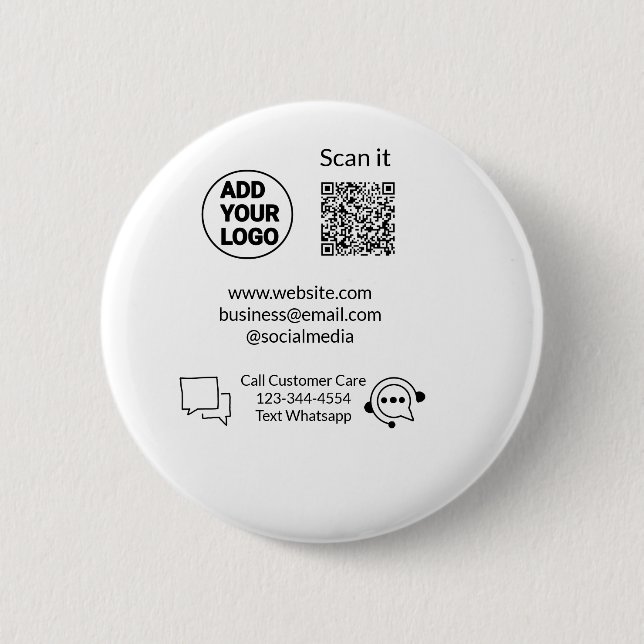 Call customer care text whatsapp Q R code business 2 Inch Round Button (Front)