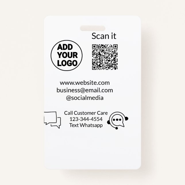 Call customer care text whatsapp Q R code business Badge (Front)