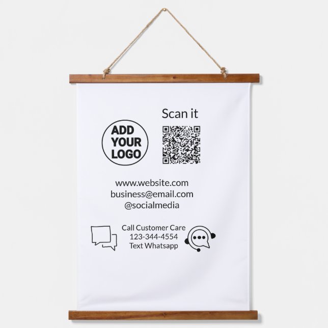 Call customer care text whatsapp Q R code business Hanging Tapestry (Front)