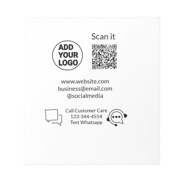Call customer care text whatsapp Q R code business Notepad (Front)