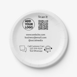 Call customer care text whatsapp Q R code business Paper Plate