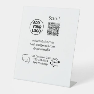 Call customer care text whatsapp Q R code business Pedestal Sign