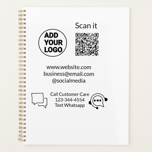Call customer care text whatsapp Q R code business Planner (Front)