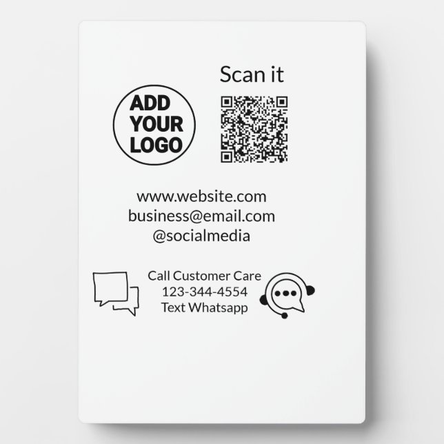 Call customer care text whatsapp Q R code business Plaque (Front)