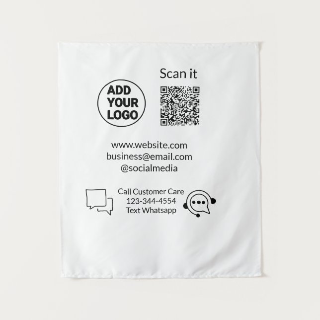 Call customer care text whatsapp Q R code business Tapestry (Front)