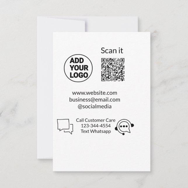 Call customer care text whatsapp Q R code business Thank You Card (Front)