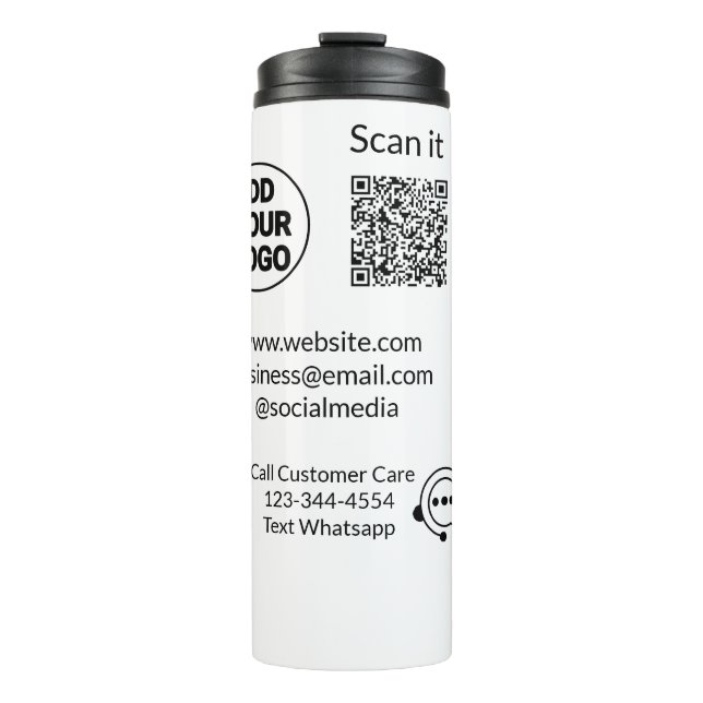 Call customer care text whatsapp Q R code business Thermal Tumbler (Front)