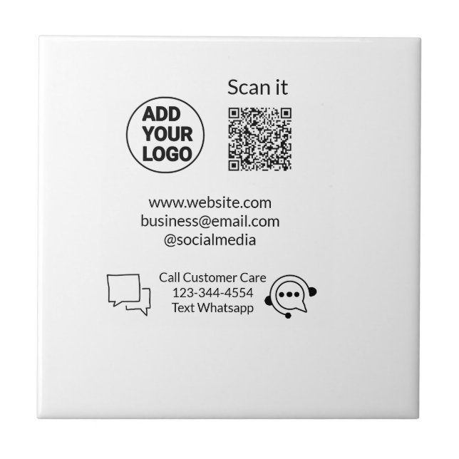 Call customer care text whatsapp Q R code business Tile (Front)