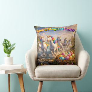 Call Easter enchanted unicorns and Easter eggs dec Throw Pillow
