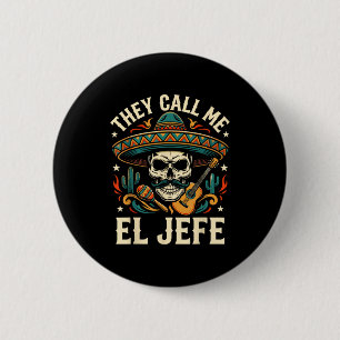 Call el jefe mexican sugar skull retro sunset 2 inch round button